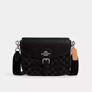 Coach Silver/Black Amelia Saddle Bag In Signature Denim#CQ185 New With Tags